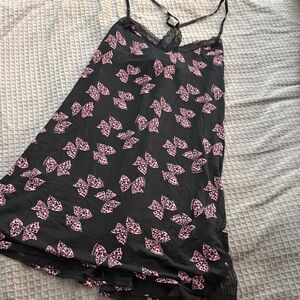Heavenly by Victoria’s Secret Black Slip Dress with Pink Bow Pattern - NWOT - M